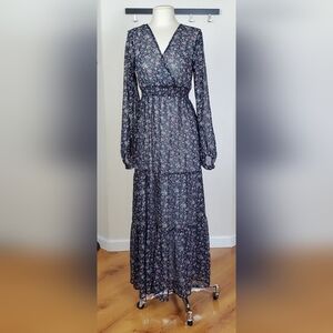 Promesa Floral Long Sleeve Maxi Dress • Navy • M •